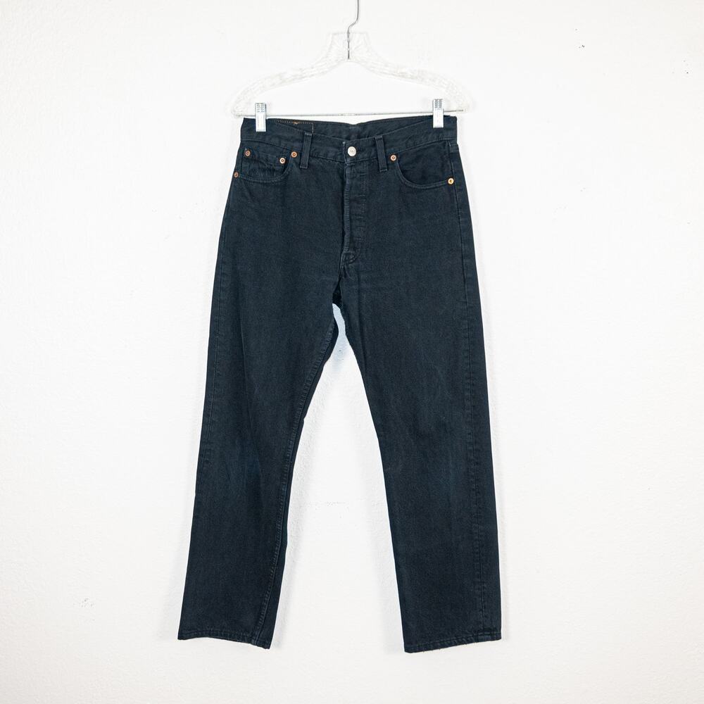 Vintage 90s Levi's 501-0165 Made in UK Black Rigid Denim Jeans 30x30 Button fly